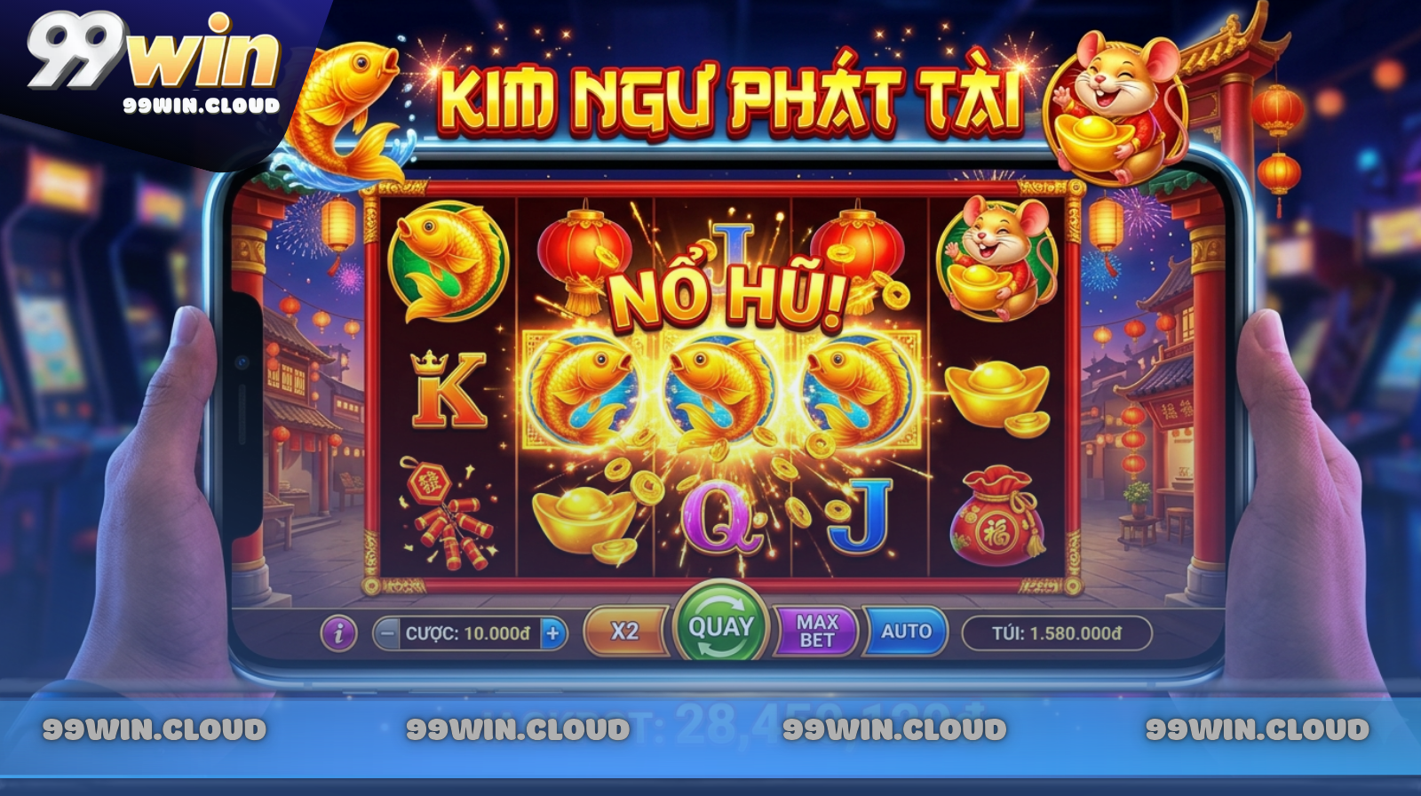 Kim Ngư Phát Tài là slot game 3x3 lấy cảm hứng từ biểu tượng Chuột Vàng và Cá Vàng
